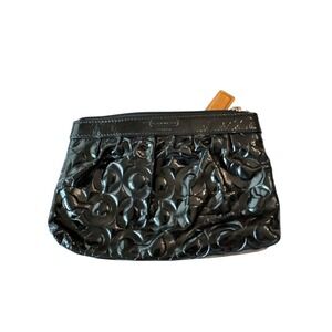 Vintage Coach Classic Designer Black Signature Embossed Patent Leather Wristlet